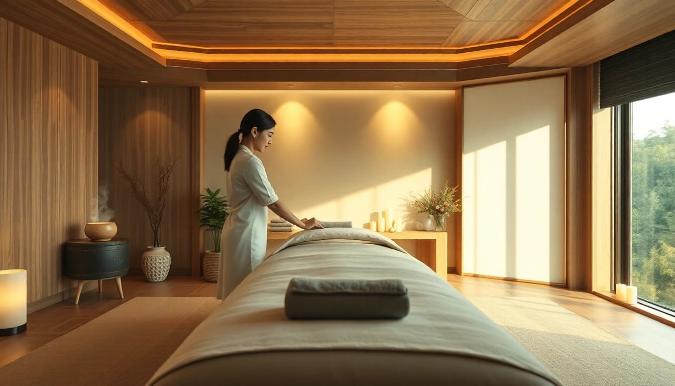 Calm and inviting massage room for 동탄출장마사지 therapy, showcasing relaxation and professionalism.
