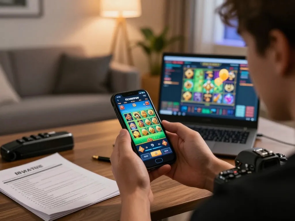 Engaging gameplay on olympus slot on smartphone in a modern living room setting