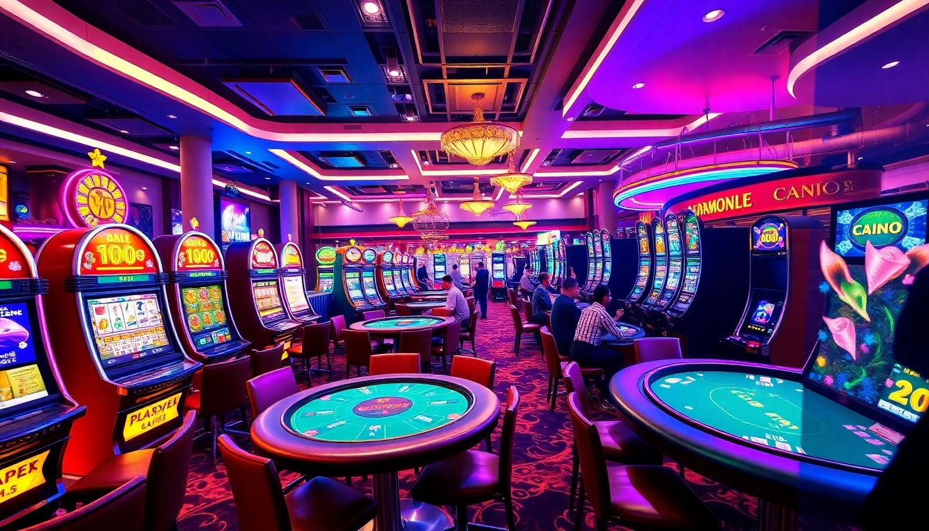 Spiele Casino online Spiele in einem lebhaften Casino mit aktiven Spielern.