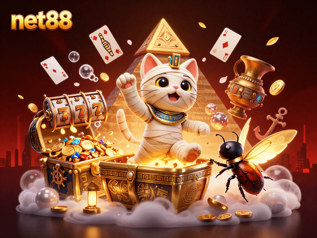 Engage with thrilling casino moments showcasing net88's Egyptian-themed slot adventures.