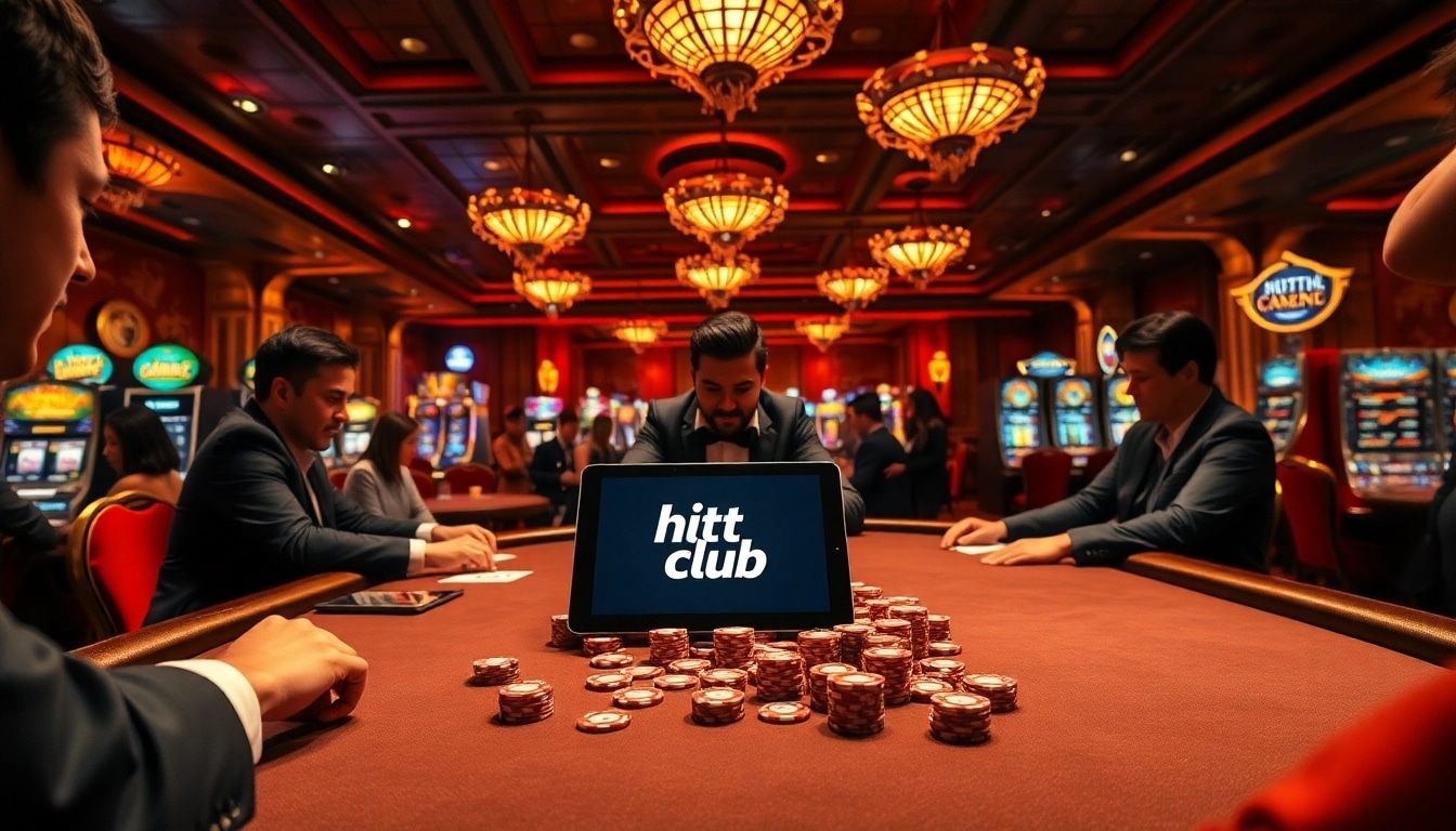 Hit club casion players engage in an exciting game at a luxurious table.