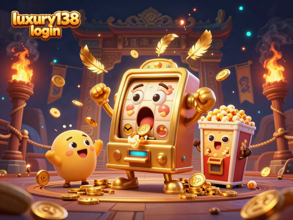 Slot mesin emas luxury138 login menang jackpot dengan kerumunan mesin kecil bersorak.