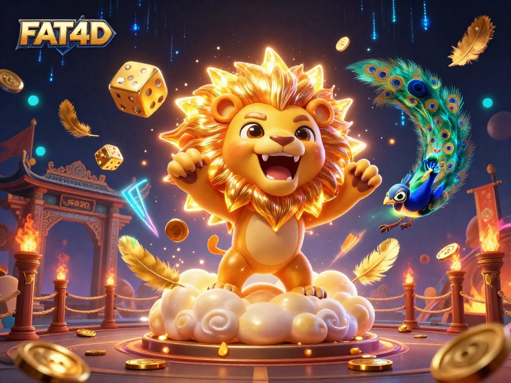 Spin your luck at FAT4D with a dynamic casino-themed scene featuring vivid elements and action.