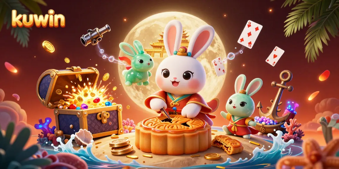 Kuwin showcases a vibrant 3D scene with a rabbit character and poker elements for an engaging gambling experience