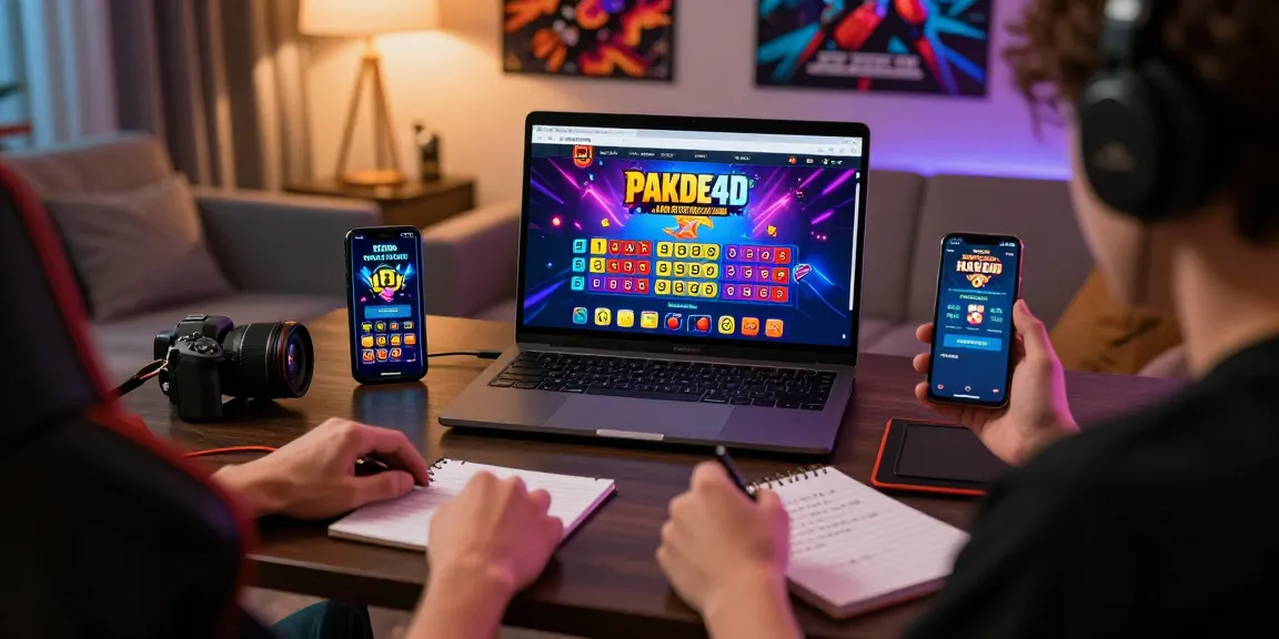 Engaging online gaming experience with PAKDE4D website on laptop, showcasing lottery gameplay excitement.