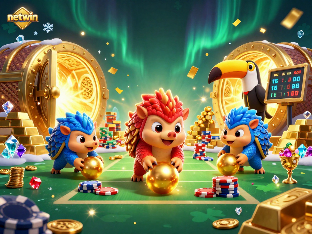 Join the excitement of netwin as rival pangolins compete amid poker chips and golden treasures.