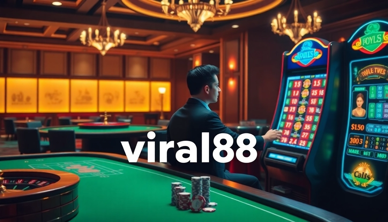 Engage with thrilling gaming excitement at viral88, showcasing a luxurious online casino scene.