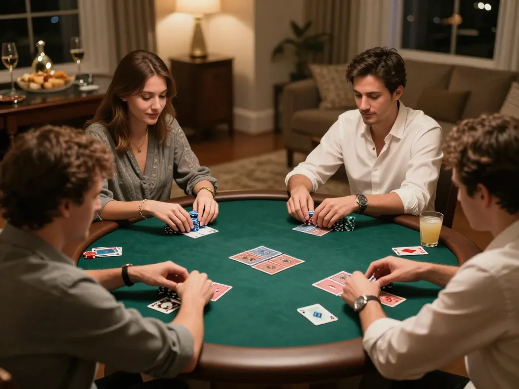 Players enjoying a friendly game at Nhà cái KONG88's poker night, showcasing strategy and social bonding.