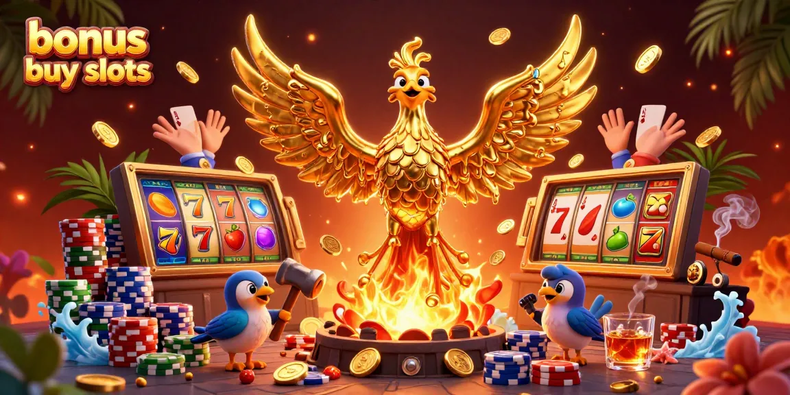 Experience thrilling bonus buy slots with a golden phoenix and vibrant slot reels, symbolizing big wins.
