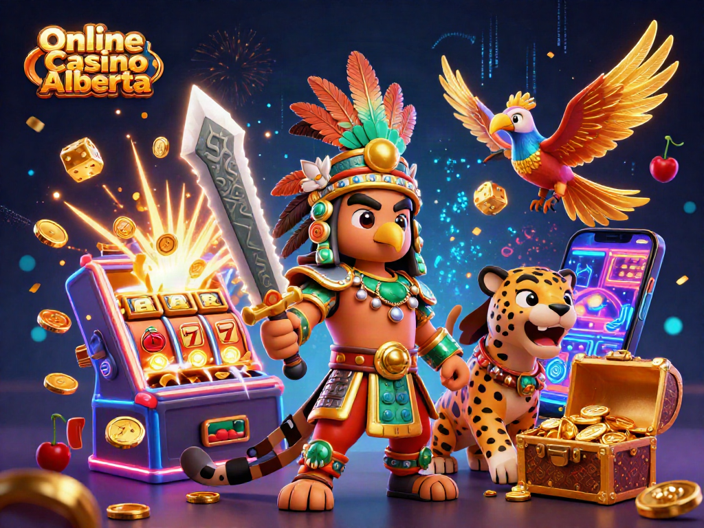 Experience the thrill of Online Casino Alberta with exciting gameplay, featured by 3D warriors and jackpot symbols.