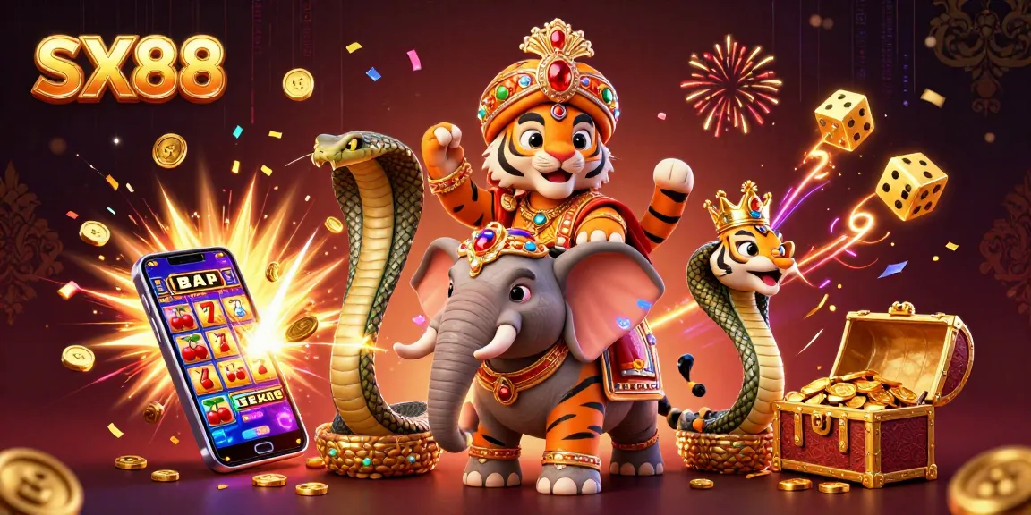 SX88 captivates players with a vibrant 3D casino scene filled with thrilling game elements and glamorous visuals.