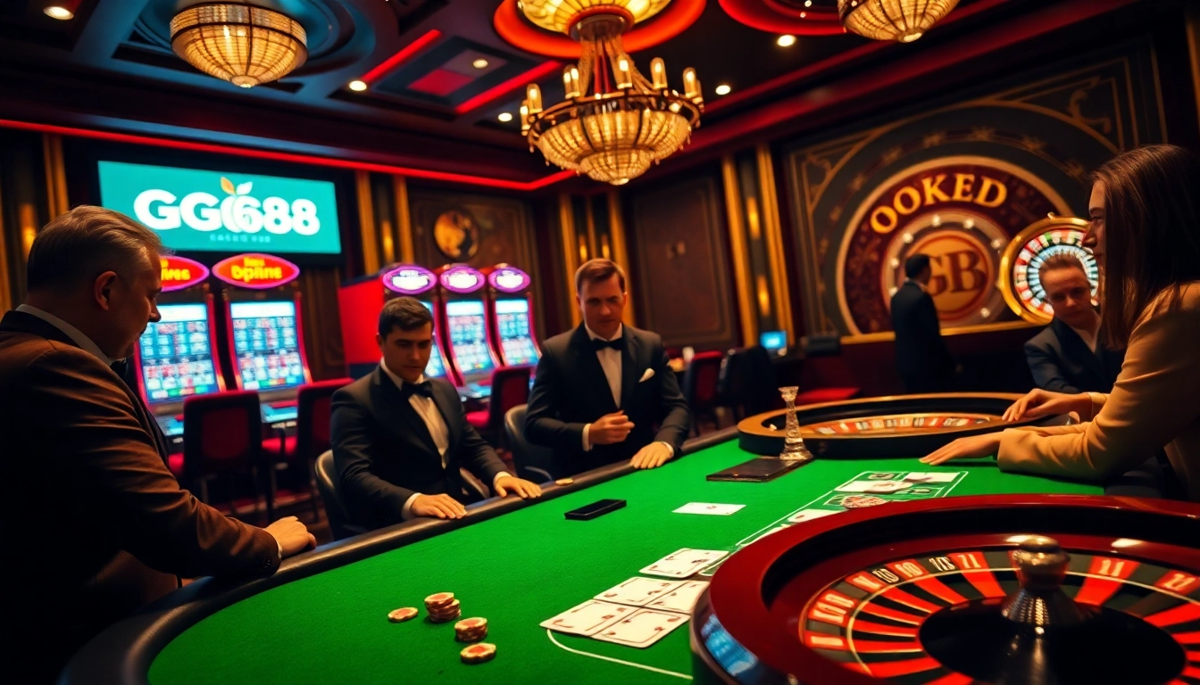 Exciting GG88 poker game experience with vibrant casino atmosphere and elegant players