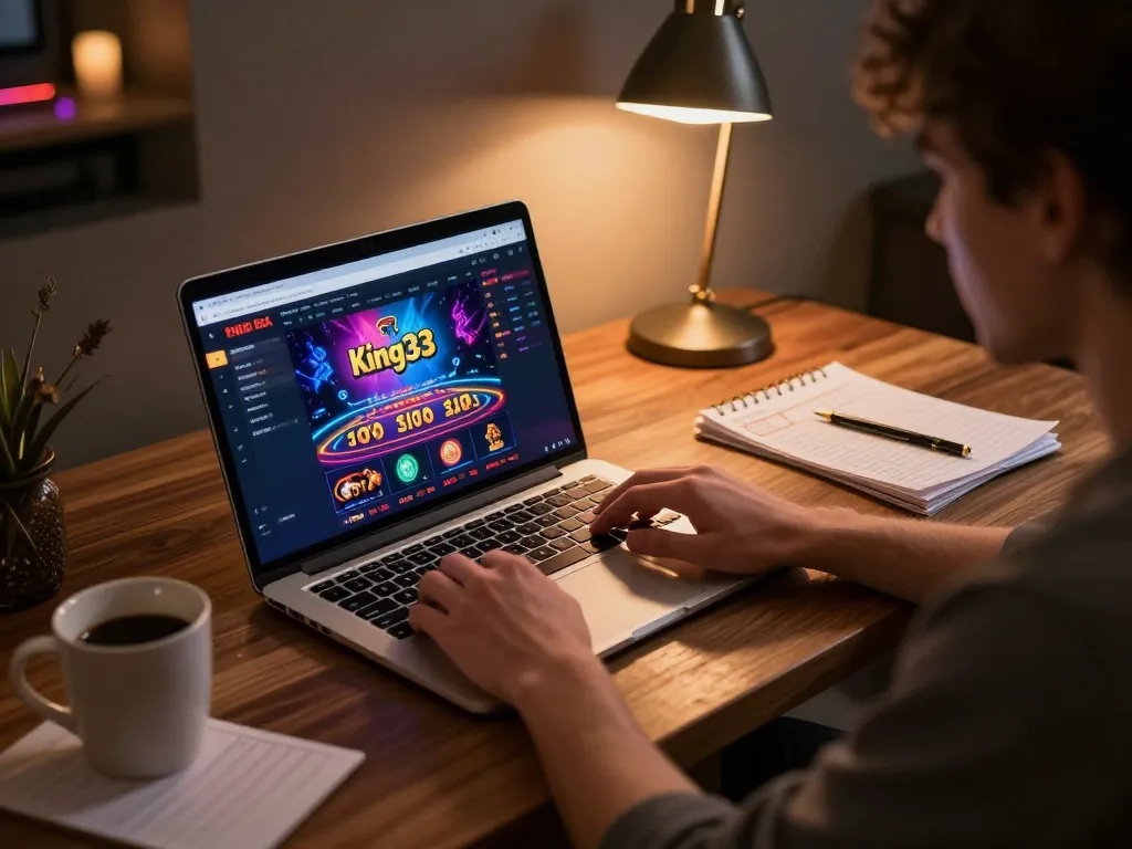 Engaging in online gameplay on King33, showcasing a user-friendly casino interface and strategic notes.