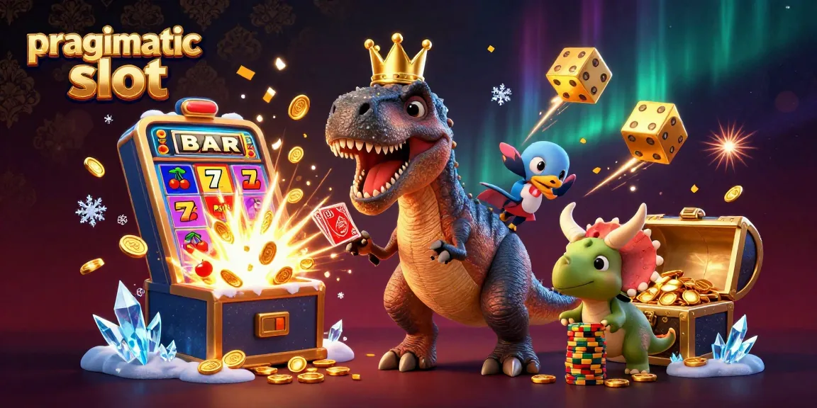 Experience thrilling pragmatic slot gameplay with a friendly dinosaur casino scene.