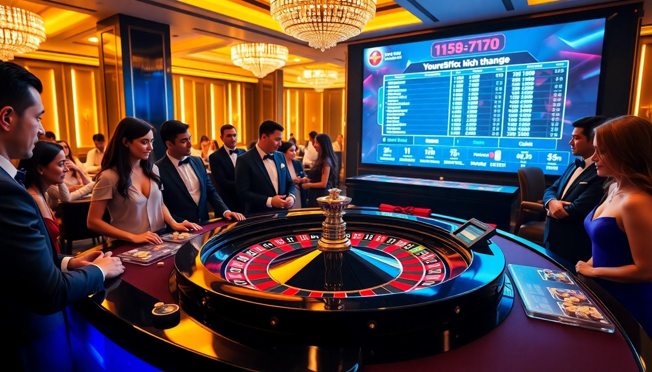 Watch exciting Evolution Roulette ถ่ายทอดสด at a luxurious casino, featuring a vibrant roulette table and diverse players.