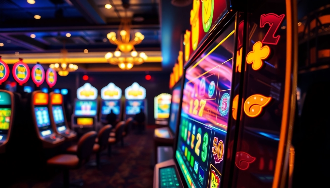 Slot gacor menampilkan mesin slot yang bercahaya dan pemain yang bersemangat.