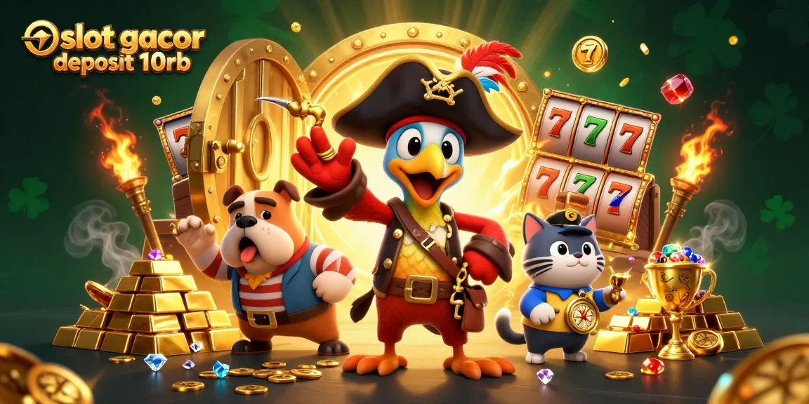 Experience the thrill of slot gacor deposit 10rb with a pirate captain, treasure, and vibrant casino elements.