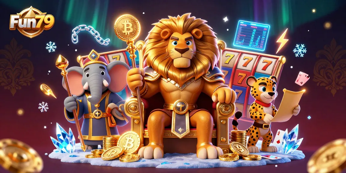 Engage in thrilling casino action at Fun79 with majestic lion king and games all around.