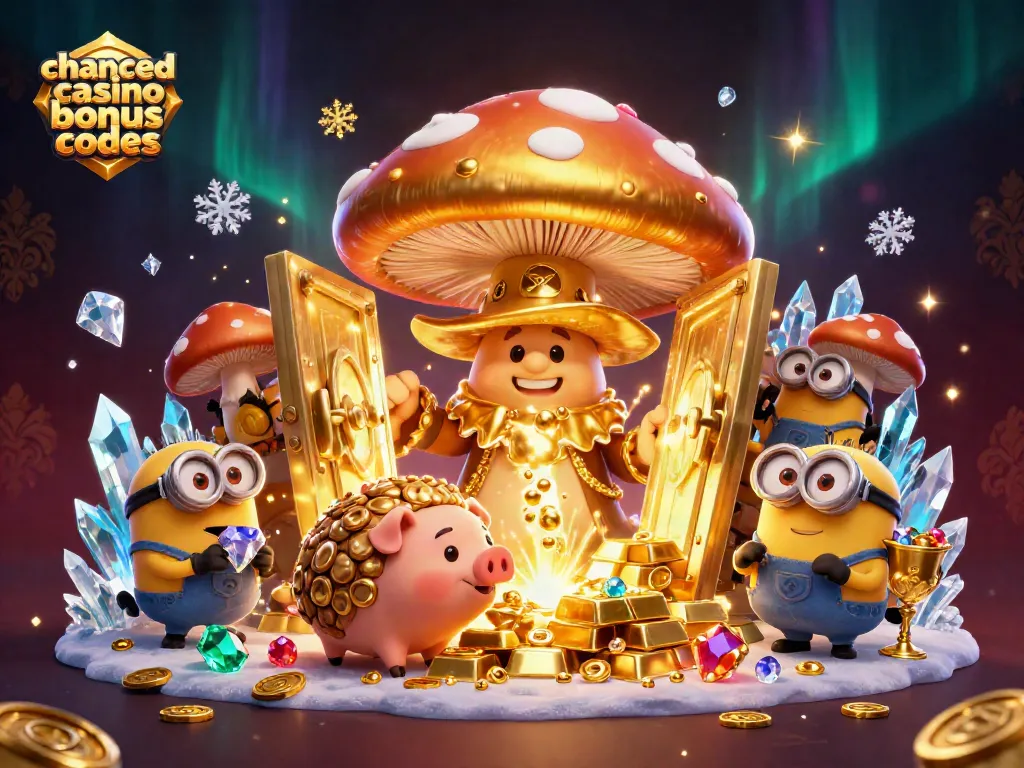 Winning with Chanced Casino bonus codes, treasure, and magical characters in an illustrative scene.