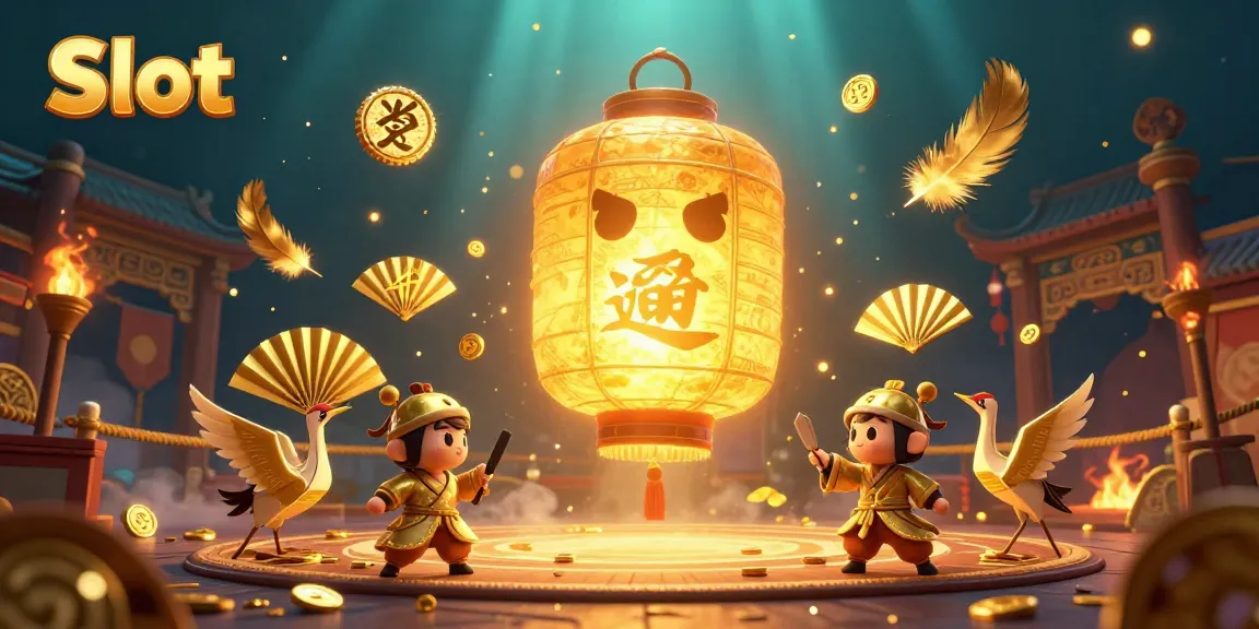 Spin the Slot reels in a vibrant casino scene with golden lanterns and lucky symbols.