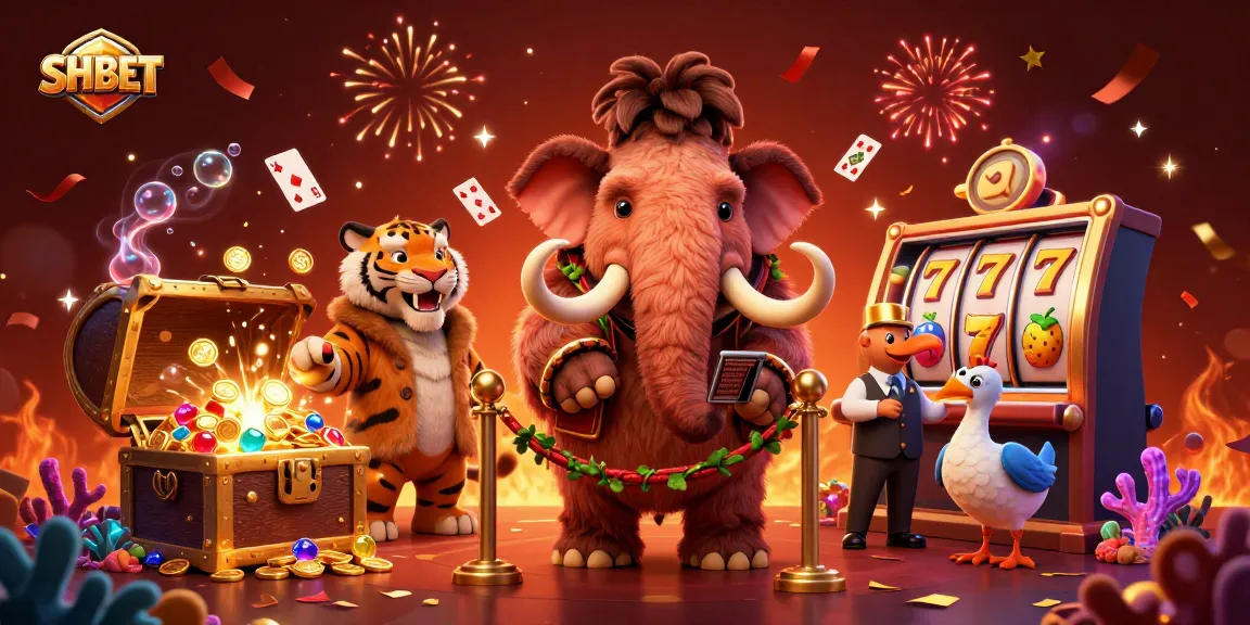 SHBET welcomes players with vibrant casino elements and engaging characters in a dynamic scene.