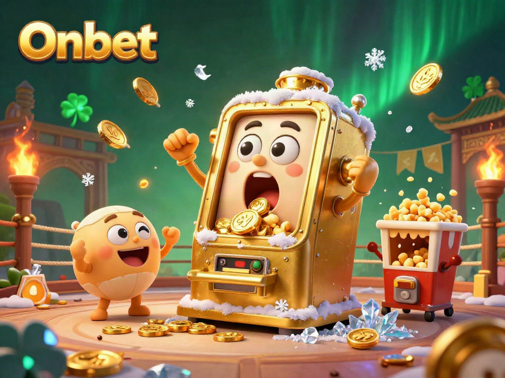 Onbet engages players with a winning slot machine scene overflowing with coins and excitement.