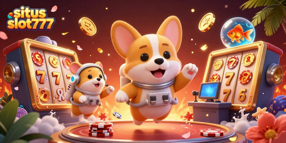 Experience gaming excitement with situs slot777 in this vibrant 3D casino scene full of dynamic characters and elements.