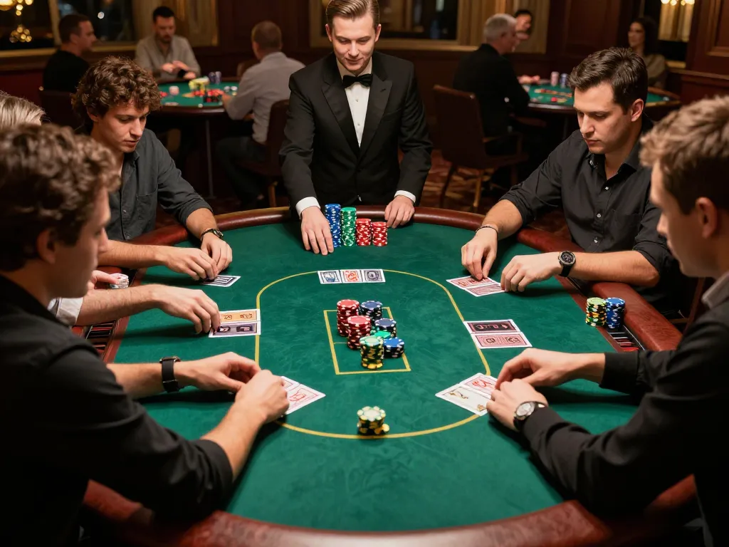Players strategize and play high-stakes poker at tg88 exclusive gaming table with vibrant chips