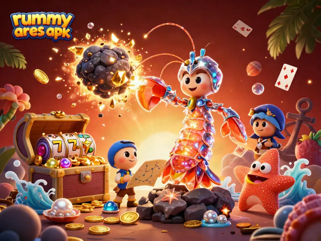 Experience epic wins with Rummy Ares APK, featuring vibrant scenes of engaging slot gameplay and dynamic characters.