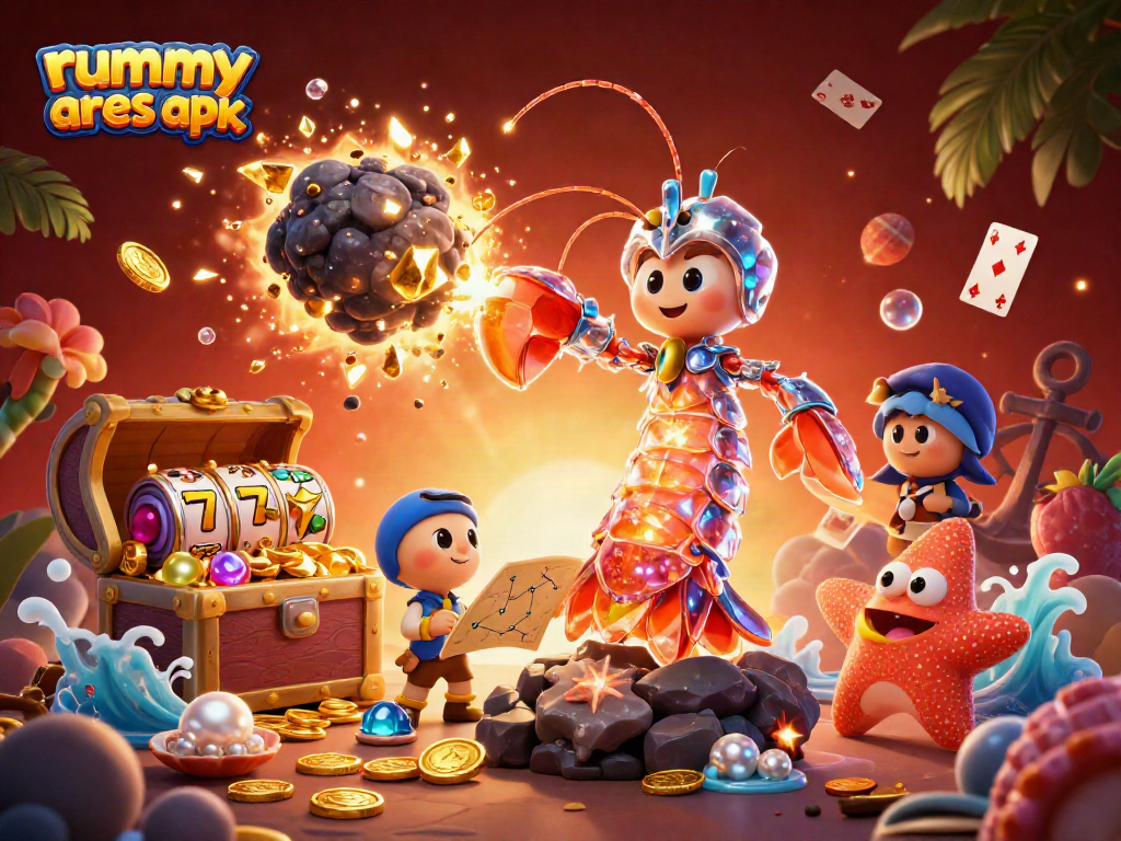 Experience epic wins with Rummy Ares APK, featuring vibrant scenes of engaging slot gameplay and dynamic characters.