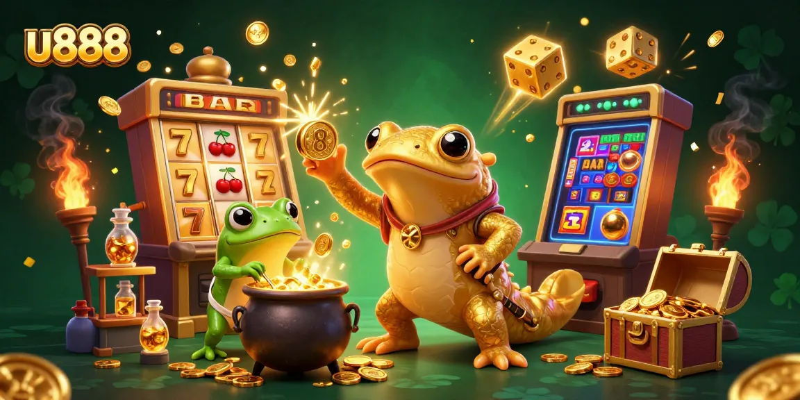Experience the thrilling slots with u888's alchemist as gold coins burst around in vibrant chaos.
