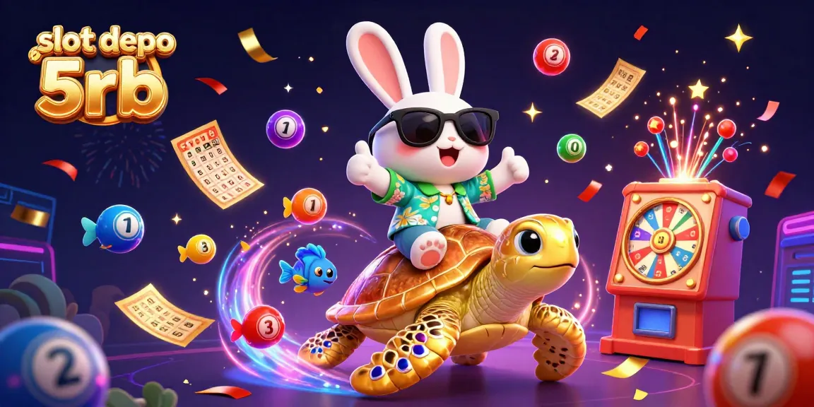Experience the thrill of slot depo 5rb with vibrant characters and exciting gambling elements in a lively illustration.