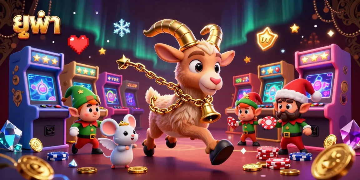 Engage with ยูฟ่า in a fun-filled casino scene featuring Krampus and playful characters in dynamic action.