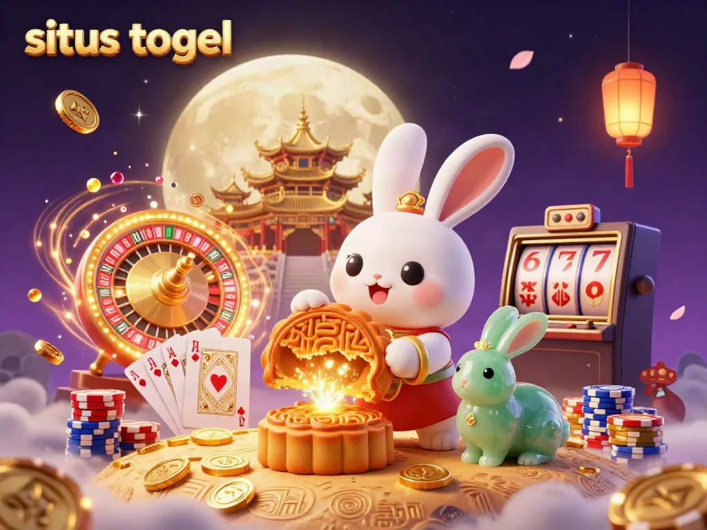 situs togel showcases a captivating moon rabbit themed casino scene filled with poker chips and vibrant casino elements.