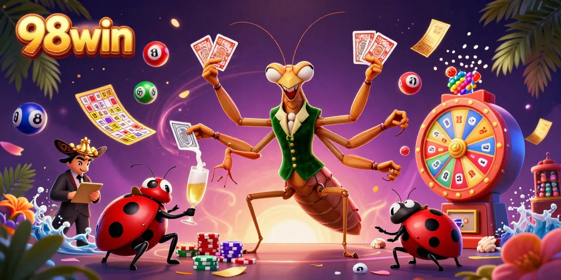 Experience the excitement of 98win gaming with colorful lottery balls and dynamic casino elements.