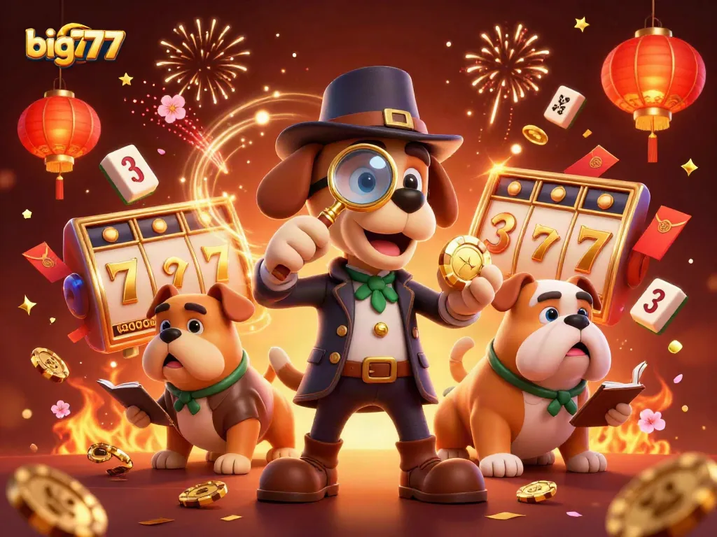 Engage with big777 slots as a detective and Watson uncover treasures in a vibrant casino scene.