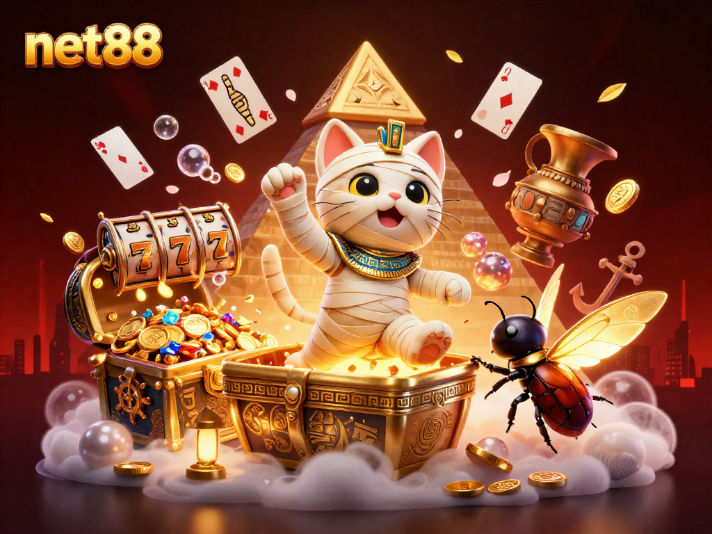 Engage with thrilling casino moments showcasing net88's Egyptian-themed slot adventures.