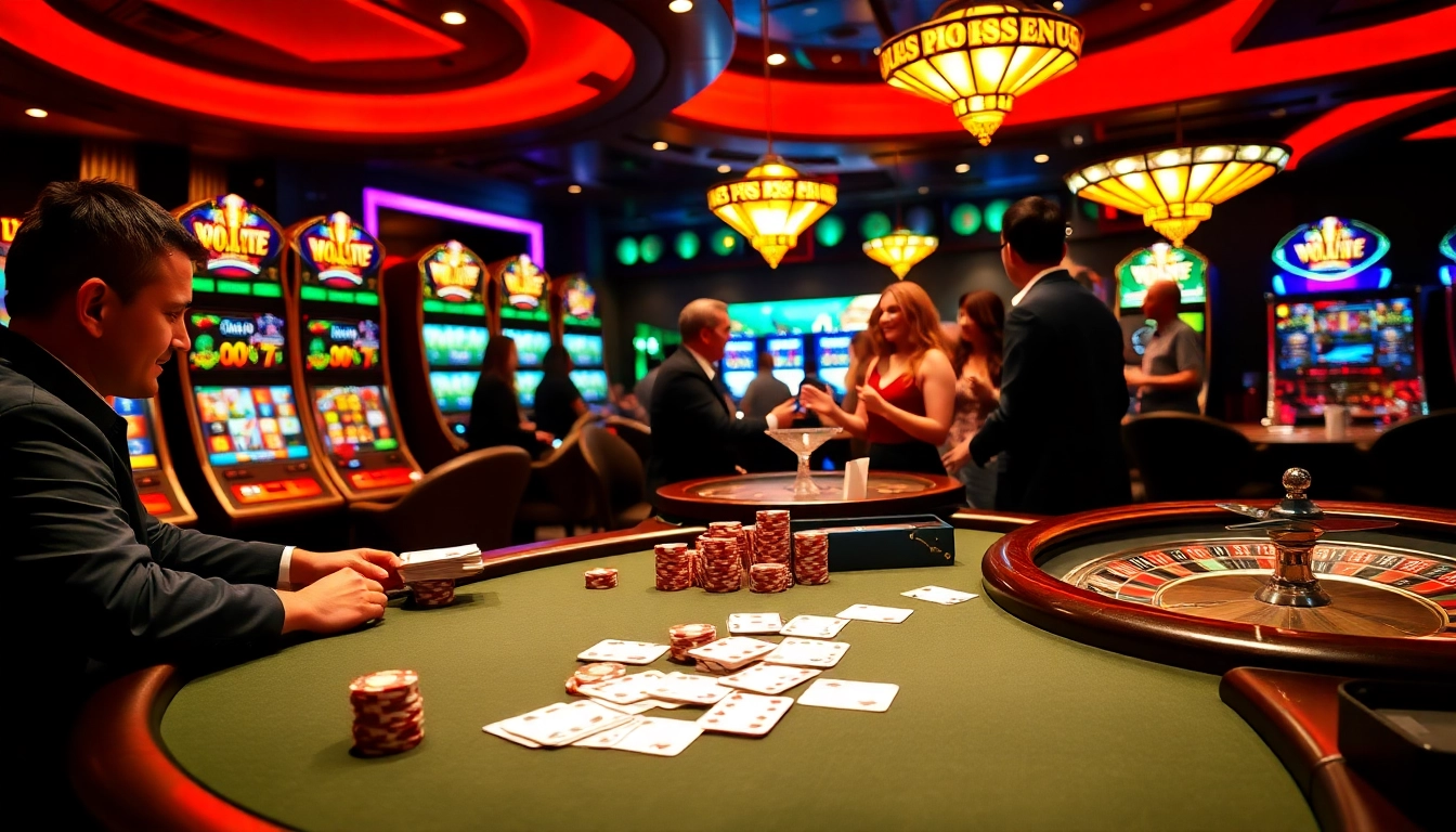 Engaging casino experience with poker table and vibrant slot machines at https://asisco.ae.org/ for thrilling gaming.