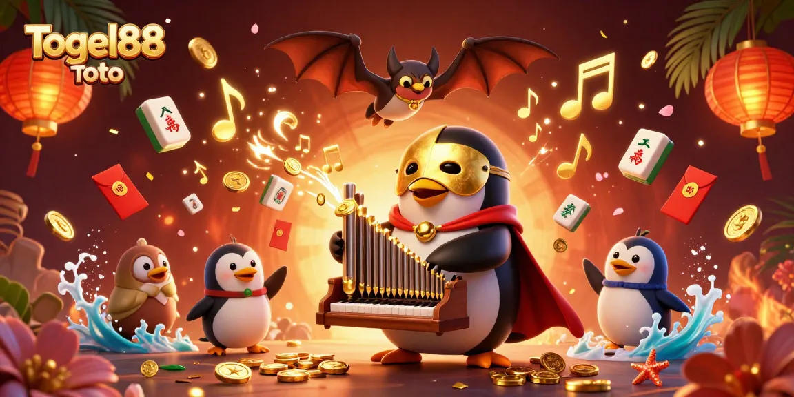 Experience Togel88 Toto with a playful penguin and vibrant casino elements in this dynamic 3D illustration.
