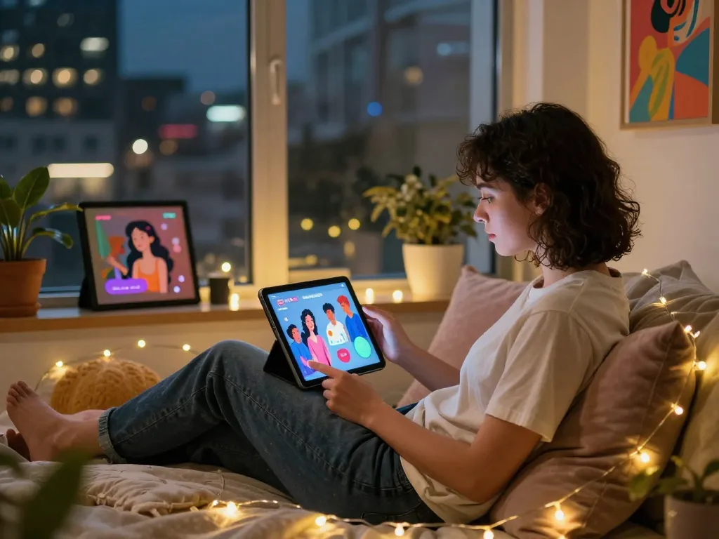 Engaging in free ai sex chat featuring a cozy space with animated AI companions.