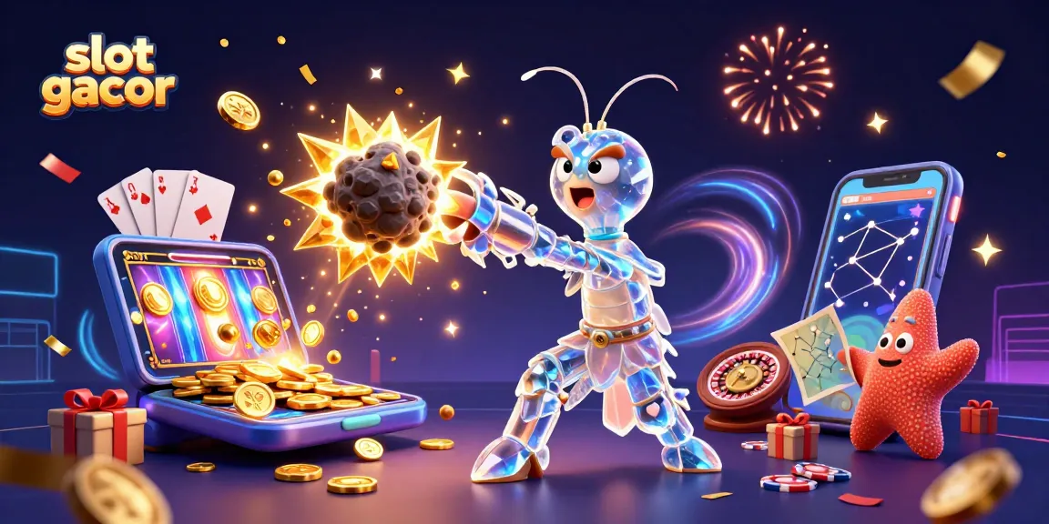 Slot gacor menampilkan samurai mantis berwarna cerah dan banyak koin emas yang jatuh.