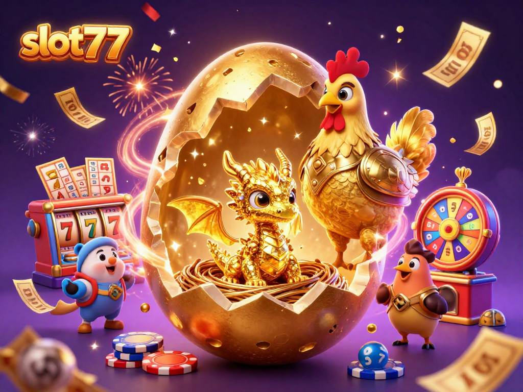 Experience the thrilling action of slot777 with a golden dragon amidst colorful slots and festive confetti.