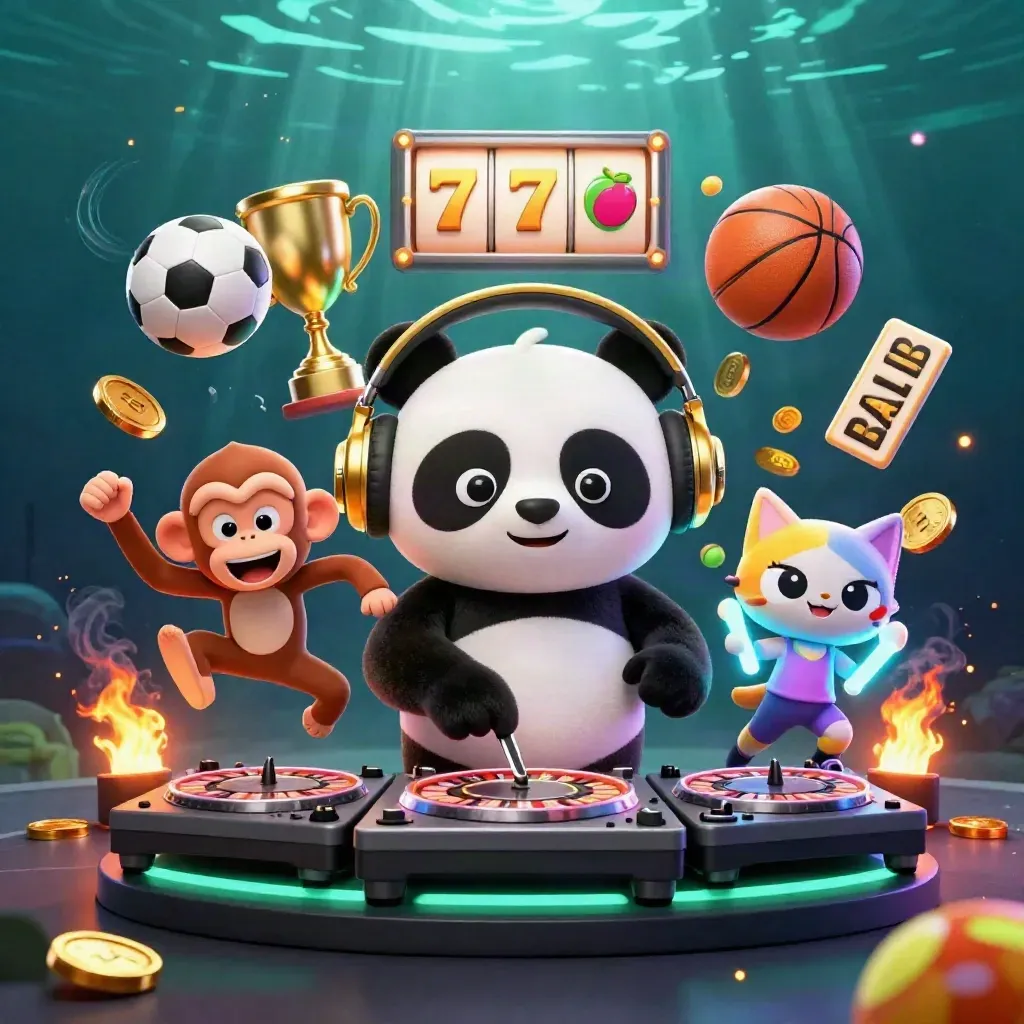 DJ panda, breakdancing monkey, and rave kitten amid casino and sports chaos