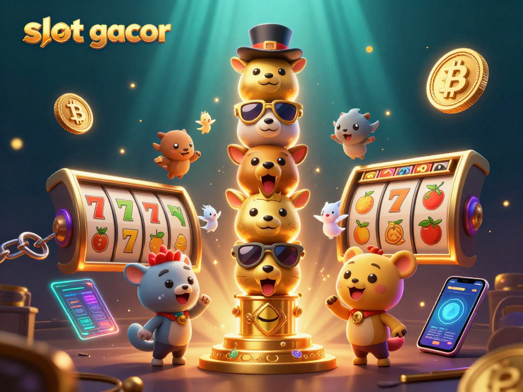 Experience slot gacor with vibrant 3D illustration capturing action-packed gaming elements and coins.