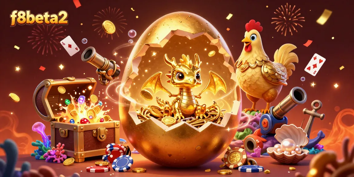 Experience exhilarating wins with f8beta2's golden treasure dragon nestled among poker chips.