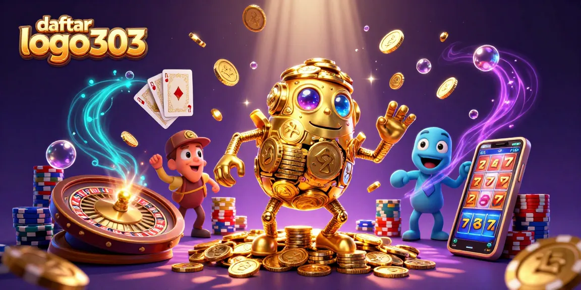 Menang besar di dunia daftar logo303 dengan simbol slot dan koin keemasan yang berkilau