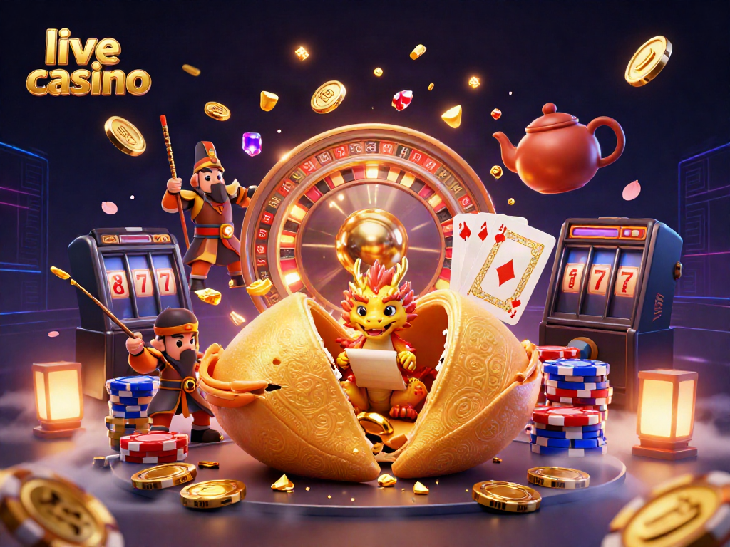 Permainan live casino interaktif dengan karakter 3D dan elemen kasino sedang berlangsung.