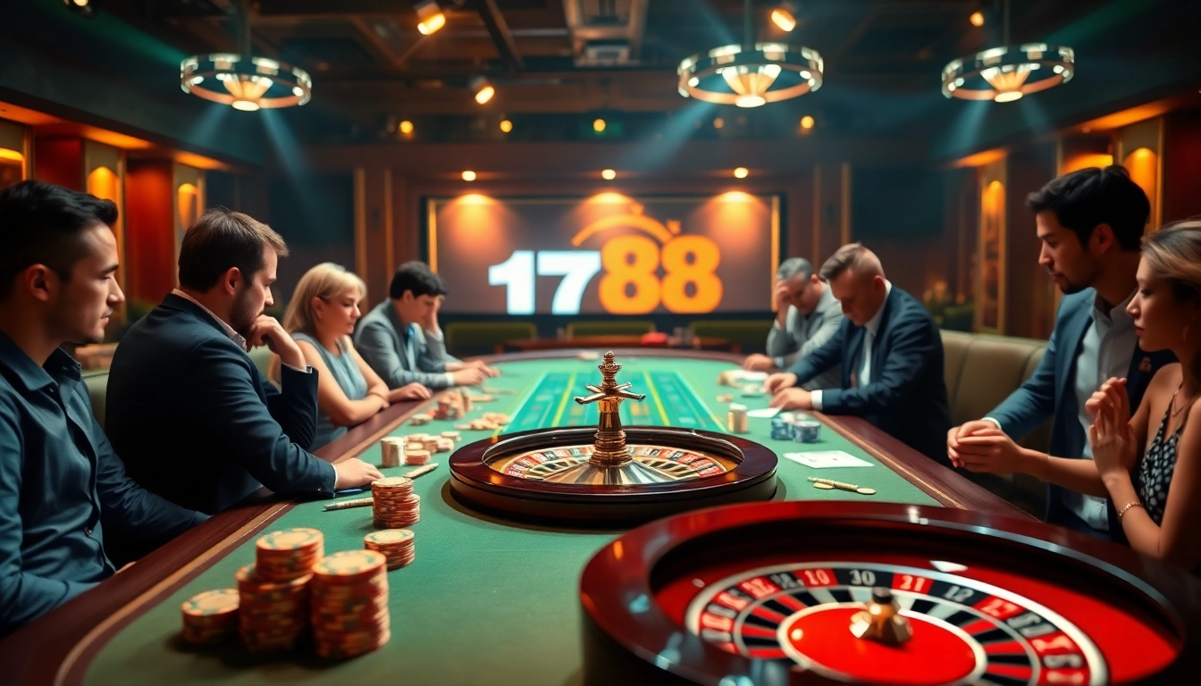 Engaging scene at trang chủ rr88 showcasing lively casino tables and players.