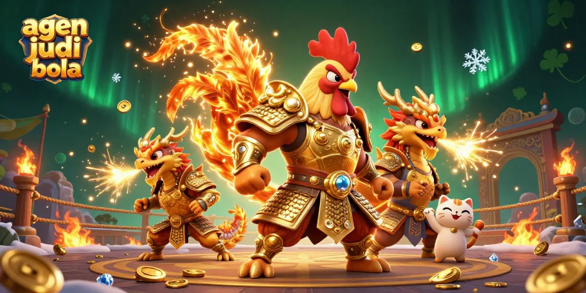 Bet on thrilling agen judi bola matches featuring a powerful rooster warrior and fiery dragon hatchling.