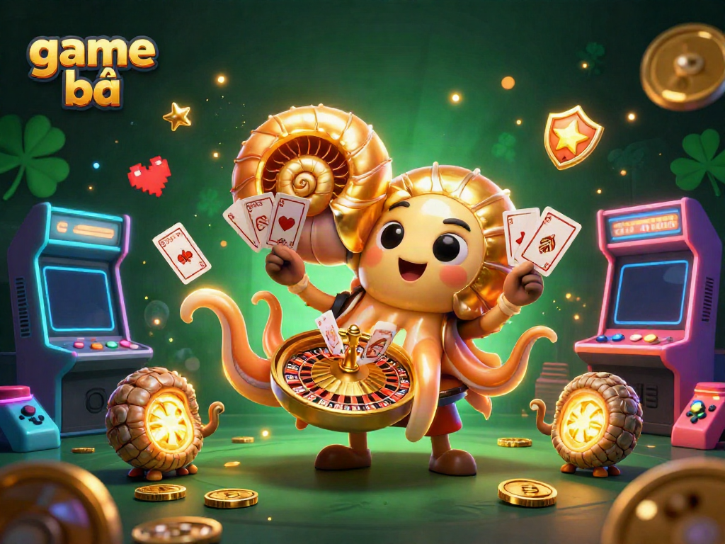 Engage with the thrilling world of game bài featuring a giant nautilus roulette wheel amidst vibrant arcade elements.